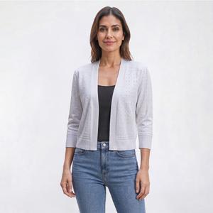 Womens 89th & Madison 3/4 Sleeve Bobble Stitch Cardigan